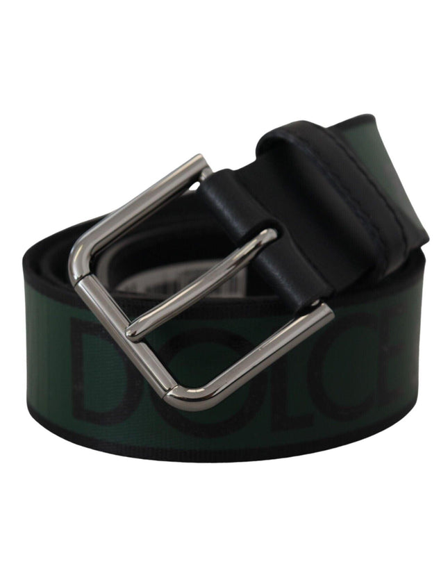 Dolce & Gabbana Green Print Cintura Silver Metal Buckle Belt - Ellie Belle