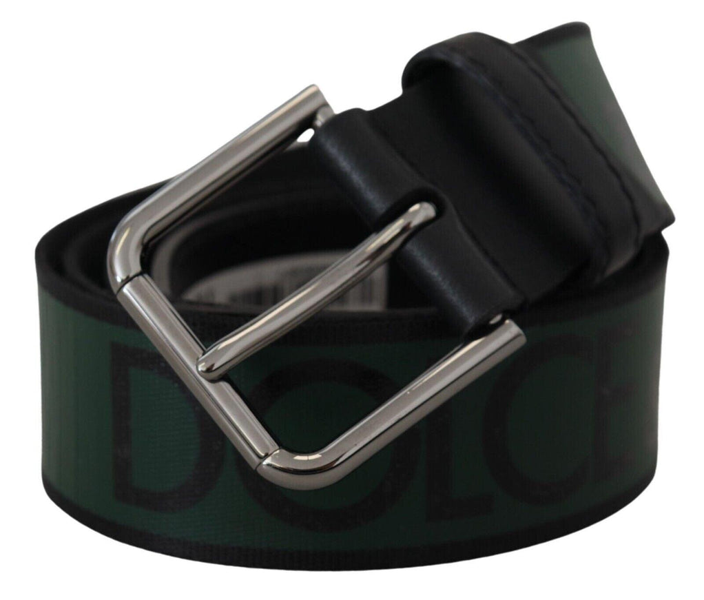 Dolce & Gabbana Green Print Cintura Silver Metal Buckle Belt - Ellie Belle