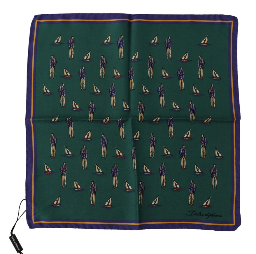 Dolce & Gabbana Green Printed DG Logo Mens Square Handkerchief Scarf - Ellie Belle