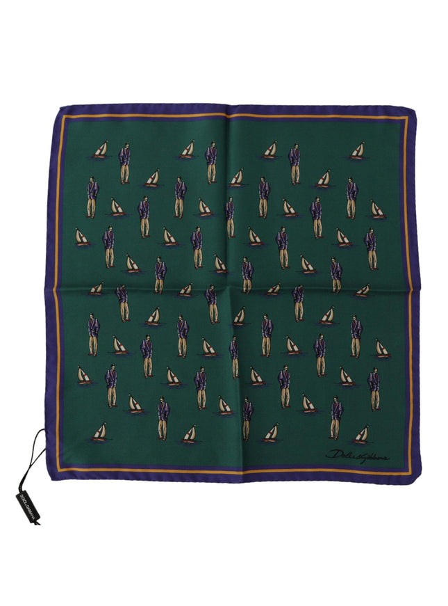 Dolce & Gabbana Green Printed DG Logo Mens Square Handkerchief Scarf - Ellie Belle