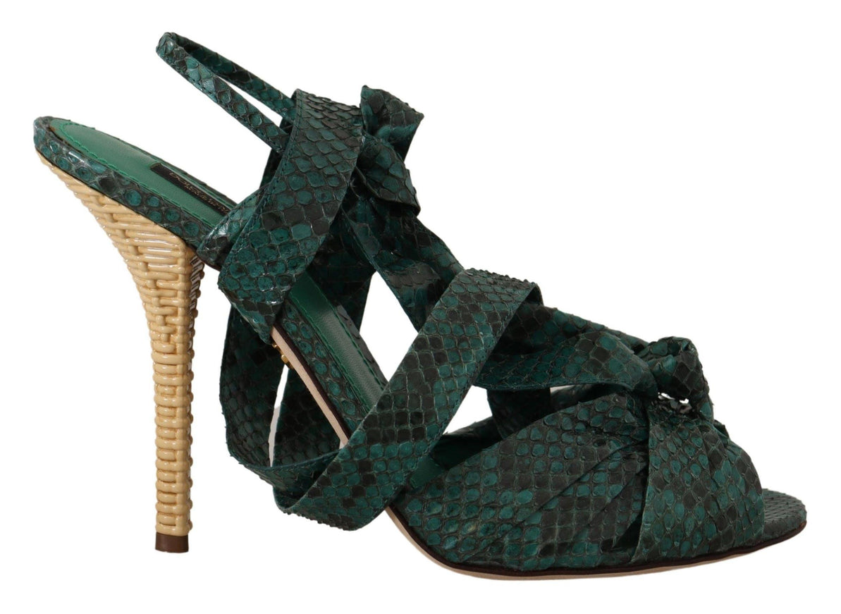 Dolce & Gabbana Green Python Strap Sandals Heels Shoes - Ellie Belle