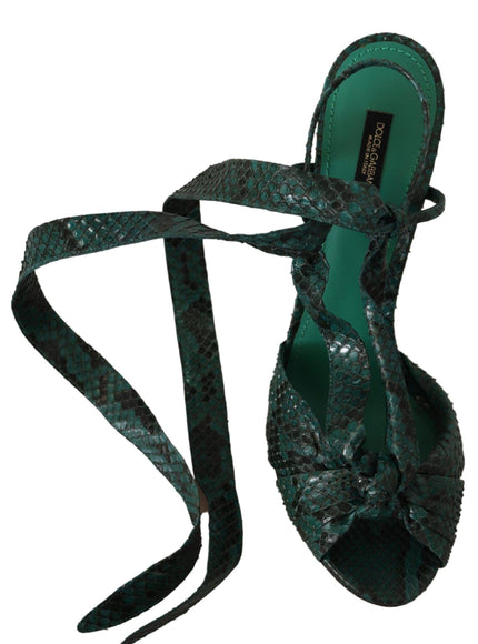 Dolce & Gabbana Green Python Strap Sandals Heels Shoes