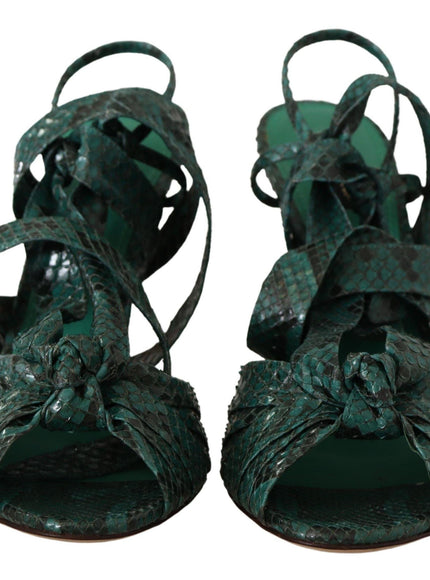 Dolce & Gabbana Green Python Strap Sandals Heels Shoes
