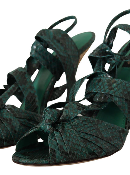 Dolce & Gabbana Green Python Strap Sandals Heels Shoes