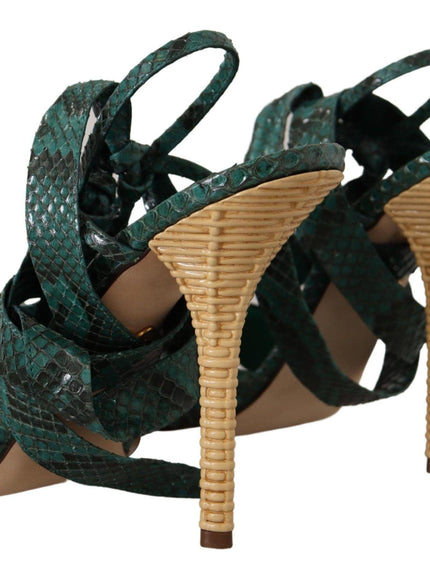 Dolce & Gabbana Green Python Strap Sandals Heels Shoes