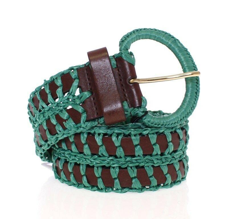 Dolce & Gabbana Green Raffia Woven Waist Leather Wide Belt - Ellie Belle