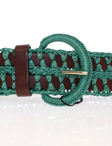 Dolce & Gabbana Green Raffia Woven Waist Leather Wide Belt - Ellie Belle