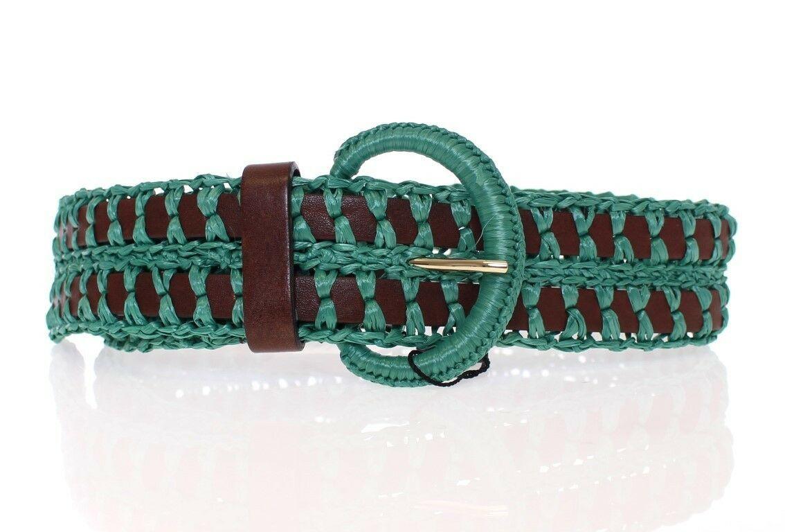 Dolce & Gabbana Green Raffia Woven Waist Leather Wide Belt - Ellie Belle