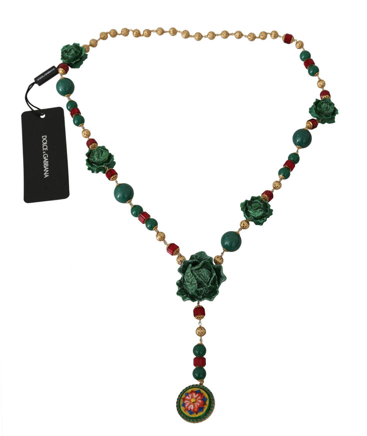 Dolce & Gabbana Green Red Cabbage CAVOLO Crystal Opera Chain Necklace - Ellie Belle