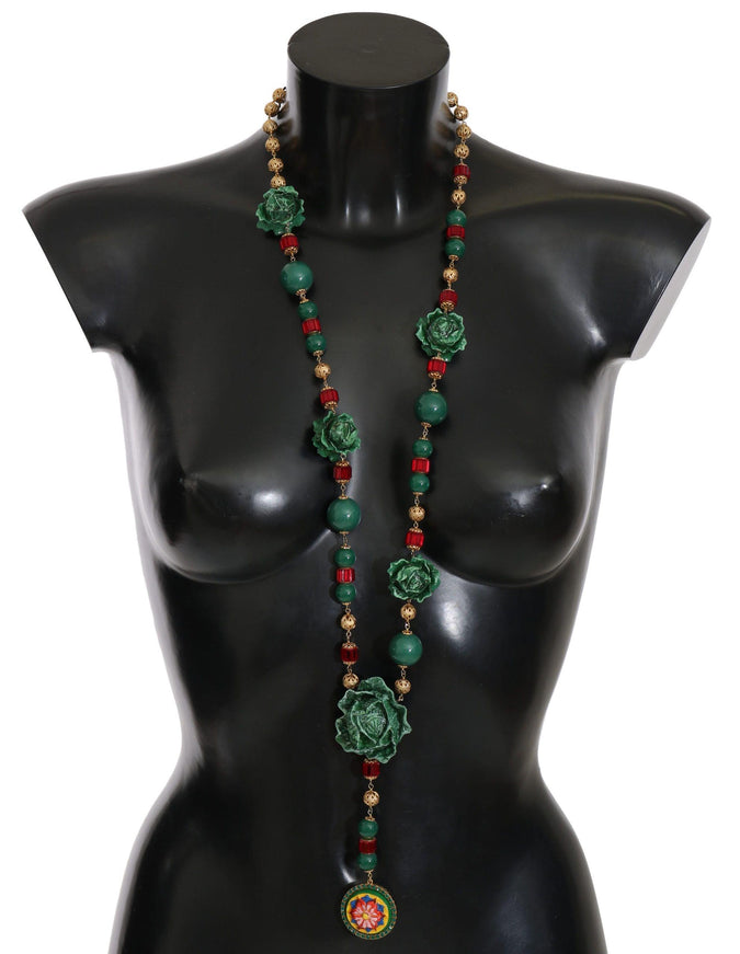 Dolce & Gabbana Green Red Cabbage CAVOLO Crystal Opera Chain Necklace - Ellie Belle