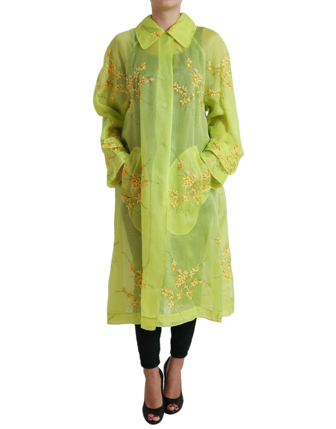 Dolce & Gabbana Green Silk Floral Embroidery Long Coat Jacket - Ellie Belle