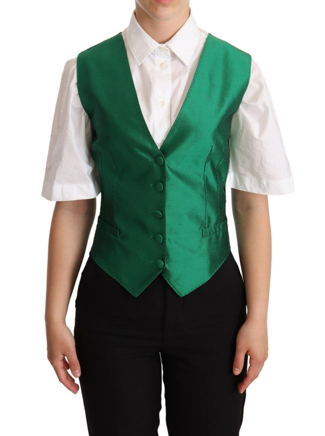 Dolce & Gabbana Green Silk Satin Sleeveless Waistcoat Vest - Ellie Belle