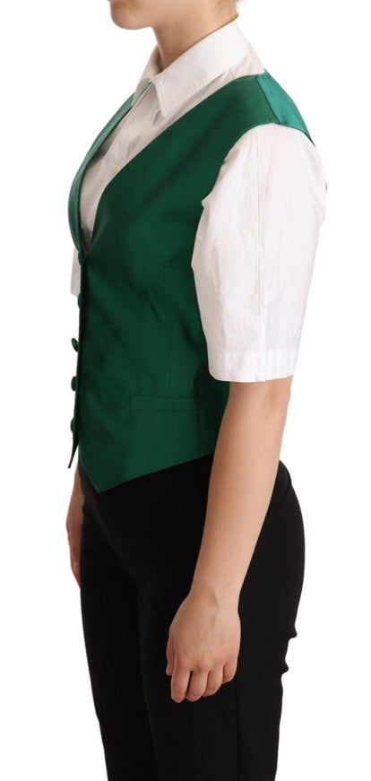 Dolce & Gabbana Green Silk Satin Sleeveless Waistcoat Vest - Ellie Belle