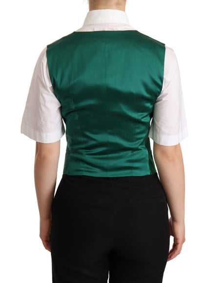 Dolce & Gabbana Green Silk Satin Sleeveless Waistcoat Vest - Ellie Belle