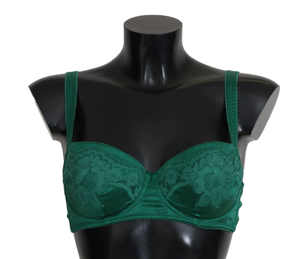 Dolce & Gabbana Green Silk Stretch Floral Lace Bra Underwear