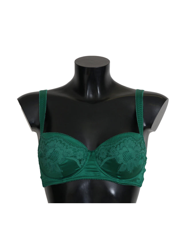 Dolce & Gabbana Green Silk Stretch Floral Lace Bra Underwear - Ellie Belle