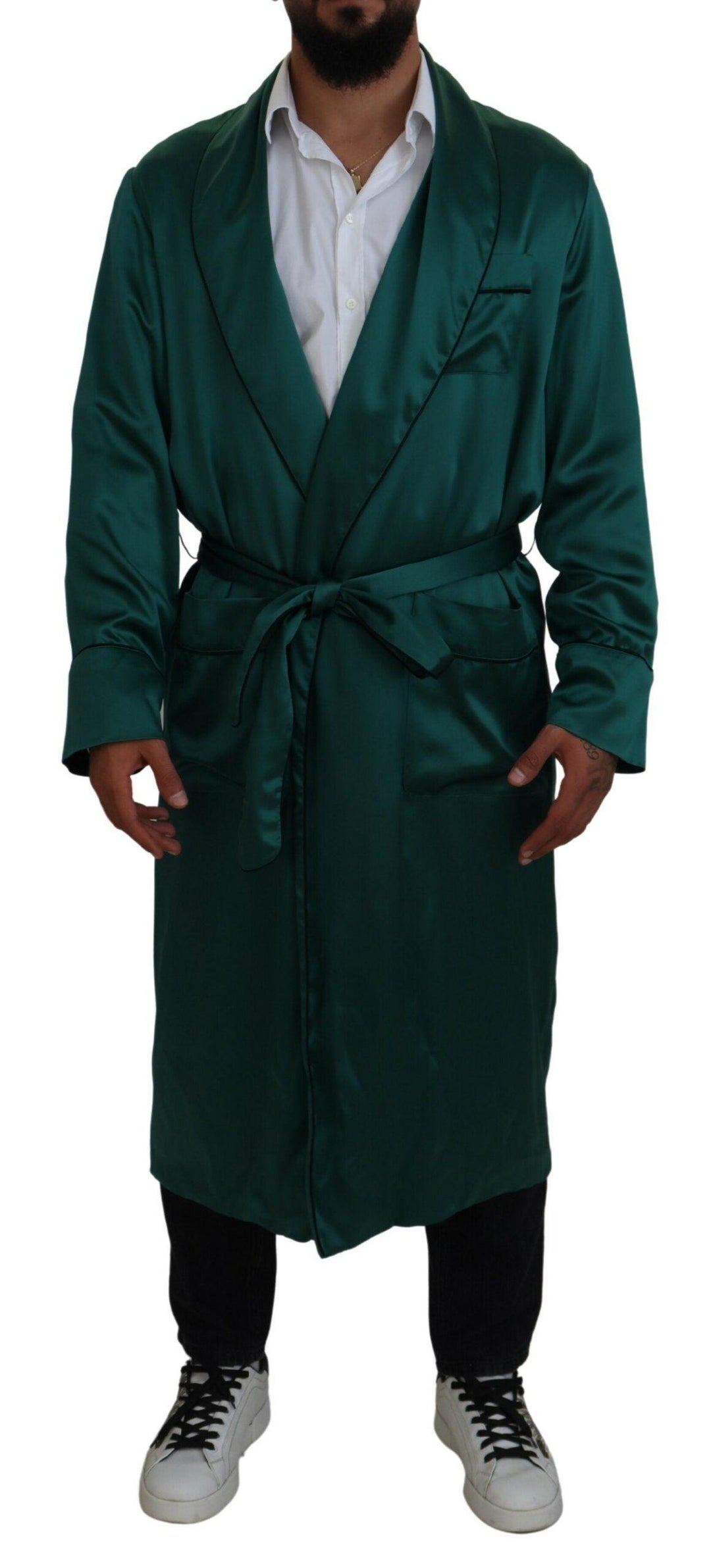 Dolce & Gabbana Green Silk Waist Belt Robe Sleepwear - Ellie Belle