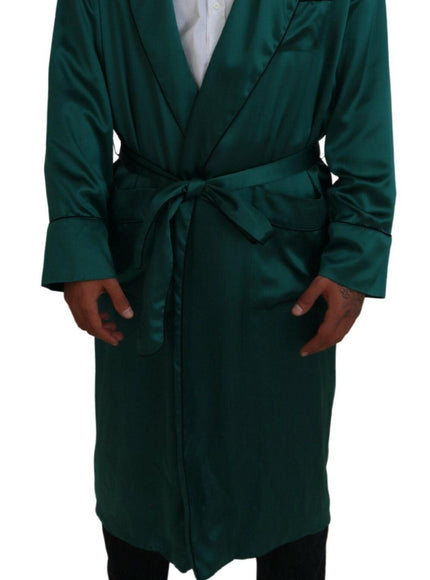Dolce & Gabbana Green Silk Waist Belt Robe Sleepwear - Ellie Belle