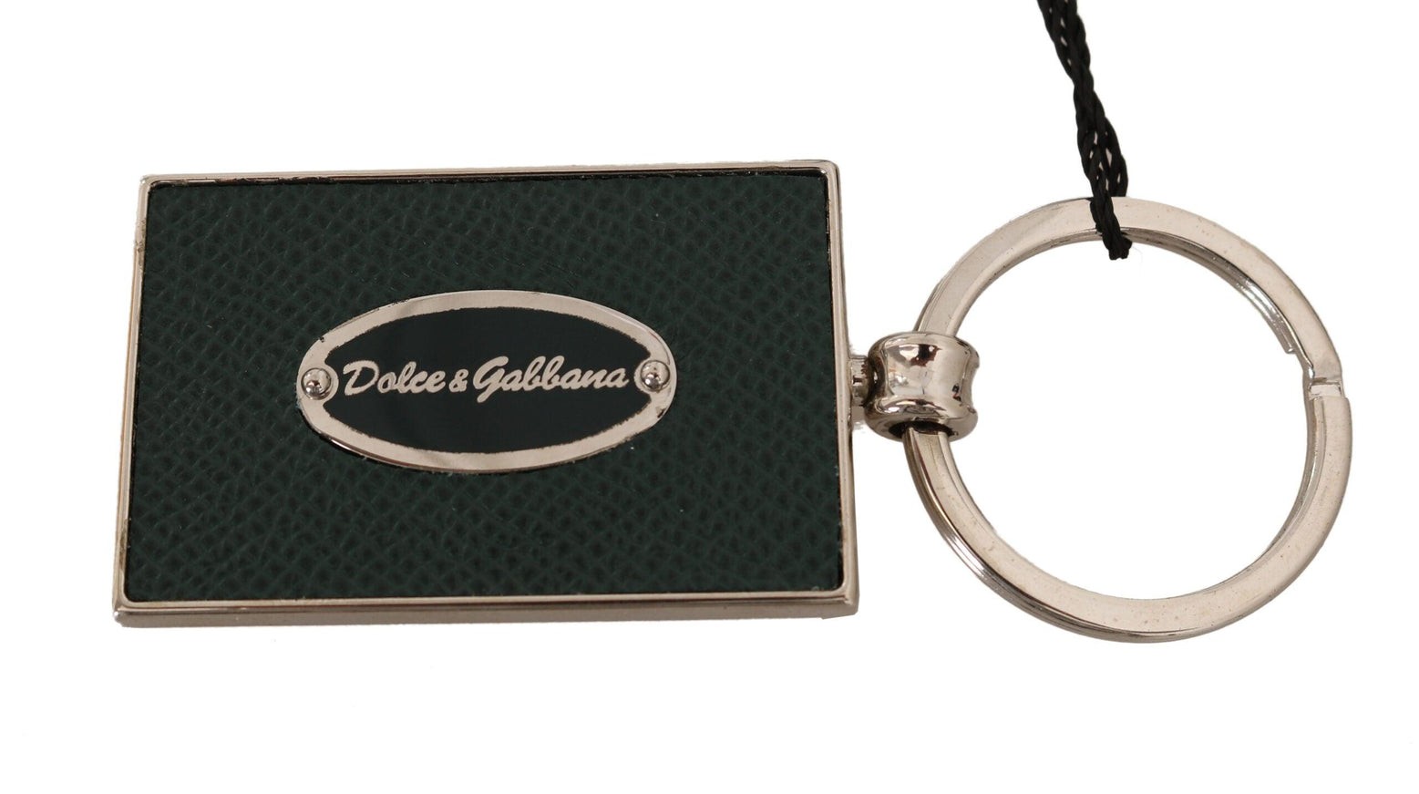 Dolce & Gabbana Green Silver Metal Keyring Logo Leather Keychain - Ellie Belle