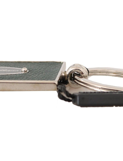 Dolce & Gabbana Green Silver Metal Keyring Logo Leather Keychain - Ellie Belle