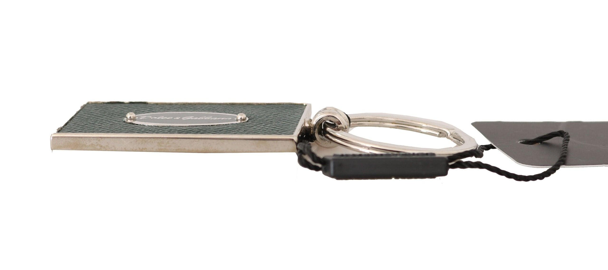 Dolce & Gabbana Green Silver Metal Keyring Logo Leather Keychain - Ellie Belle