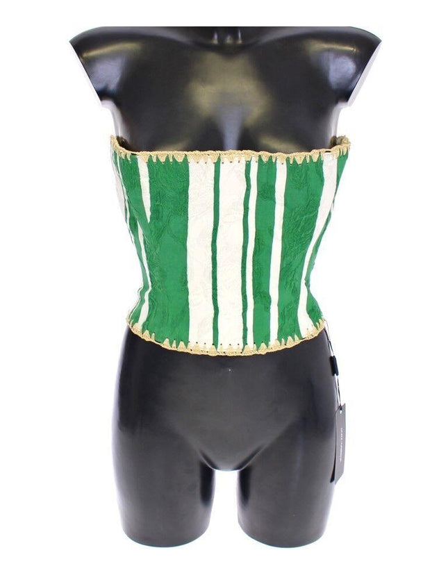 Dolce & Gabbana Green Striped Corset Woven Raffia Waist Belt - Ellie Belle