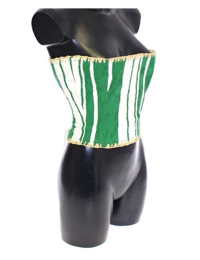 Dolce & Gabbana Green Striped Corset Woven Raffia Waist Belt - Ellie Belle