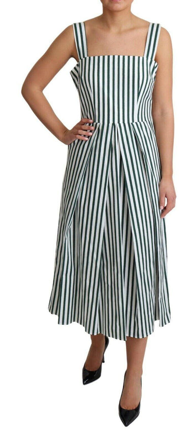 Dolce & Gabbana Green Striped Cotton A-Line Dress - Ellie Belle