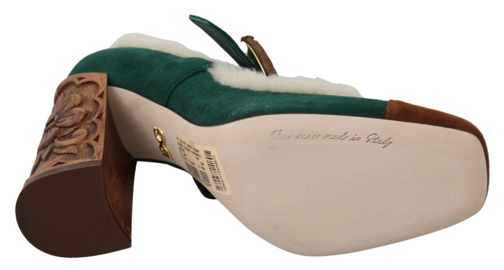 Dolce & Gabbana Green Suede Fur Shearling Mary Jane Shoes - Ellie Belle