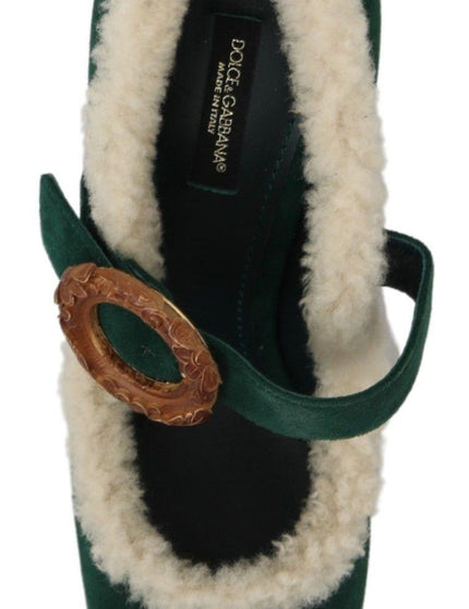 Dolce & Gabbana Green Suede Fur Shearling Mary Jane Shoes - Ellie Belle