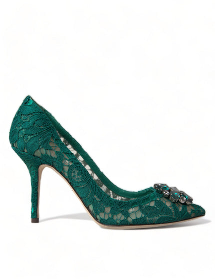 Dolce & Gabbana Green Taormina Lace Crystal Heels Pumps Shoes - Ellie Belle