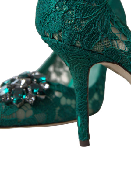 Dolce & Gabbana Green Taormina Lace Crystal Heels Pumps Shoes - Ellie Belle