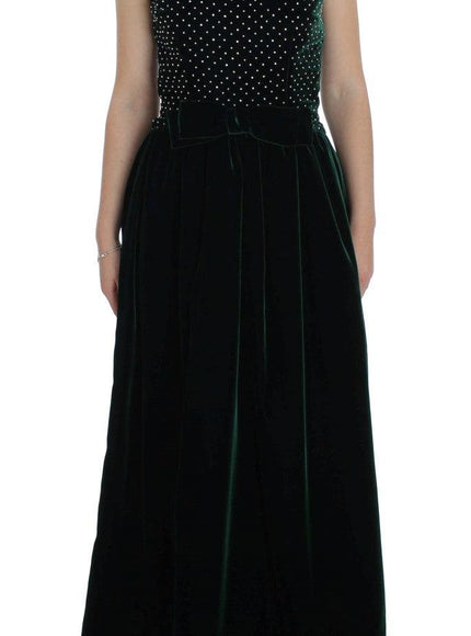 Dolce & Gabbana Green Velvet Crystal Long Maxi Dress - Ellie Belle