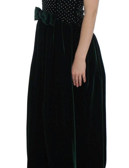 Dolce & Gabbana Green Velvet Crystal Long Maxi Dress - Ellie Belle