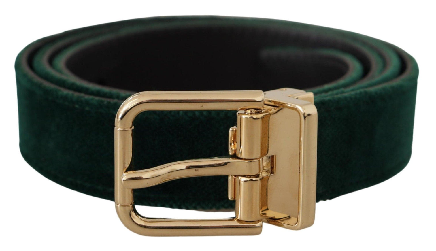 Dolce & Gabbana Green Velvet Leather Gold Metal Logo Belt - Ellie Belle