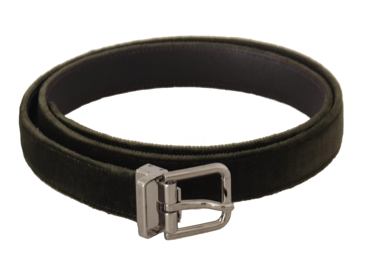 Dolce & Gabbana Green Velvet Silver Tone Metal Buckle Belt - Ellie Belle