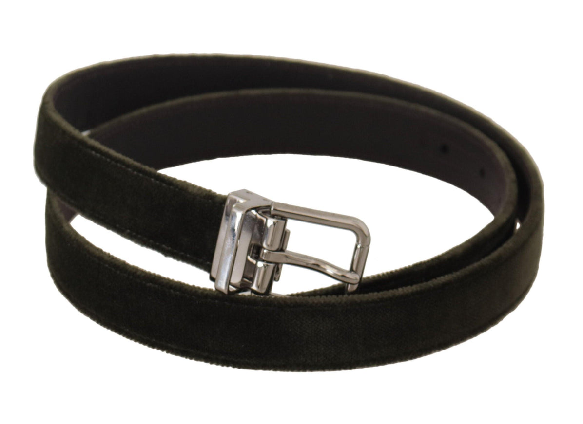 Dolce & Gabbana Green Velvet Silver Tone Metal Buckle Belt - Ellie Belle