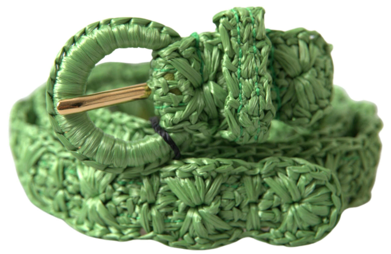 Dolce & Gabbana Green Viscose Weaved Skinny Waist Belt - Ellie Belle