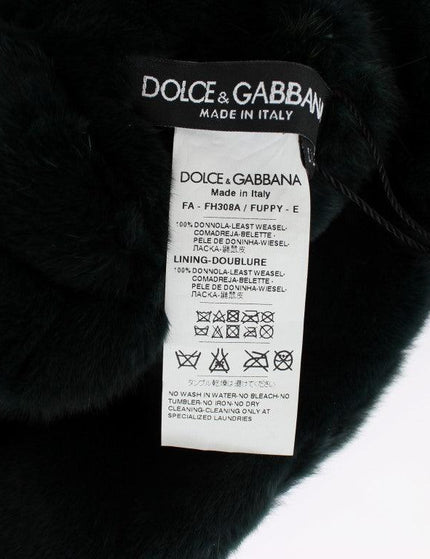 Dolce & Gabbana Green Weasel Fur Crochet Hood Scarf Hat - Ellie Belle