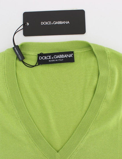 Dolce & Gabbana Green Wool V-neck Pullover Sweater Top