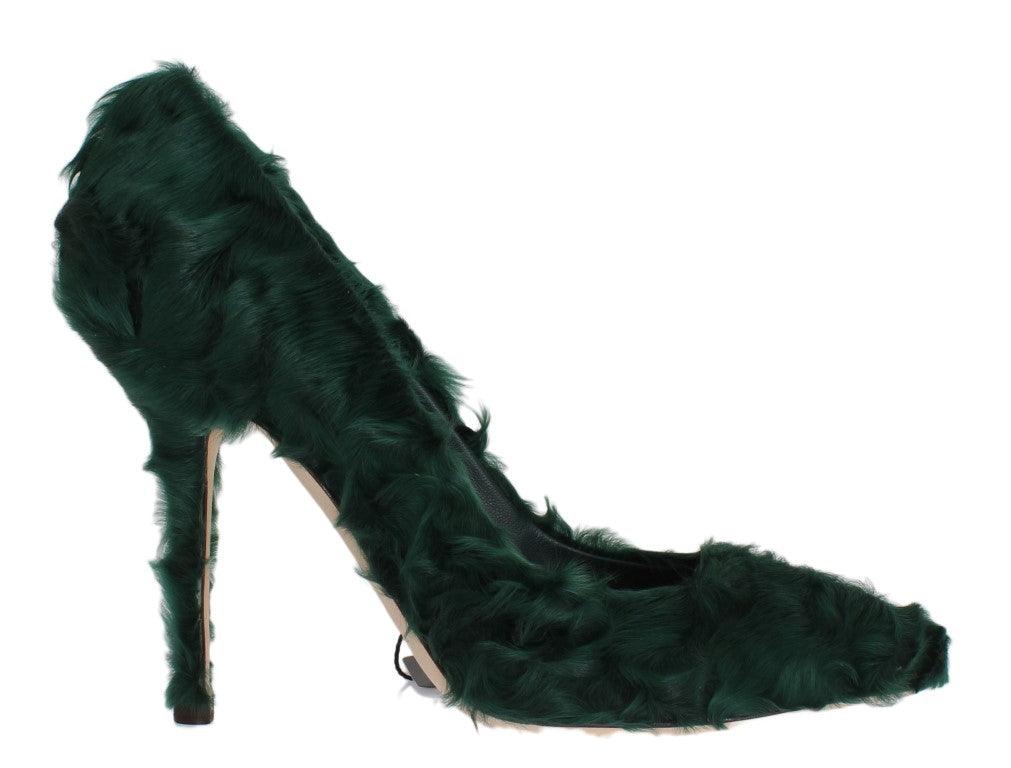 Dolce & Gabbana Green Xiangao Lamb Fur Leather Pumps - Ellie Belle