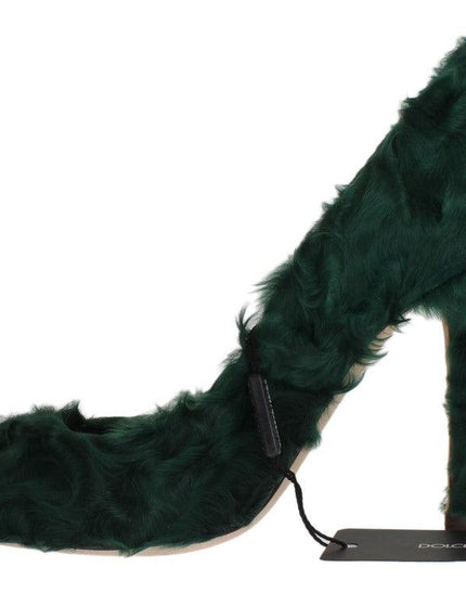 Dolce & Gabbana Green Xiangao Lamb Fur Leather Pumps - Ellie Belle