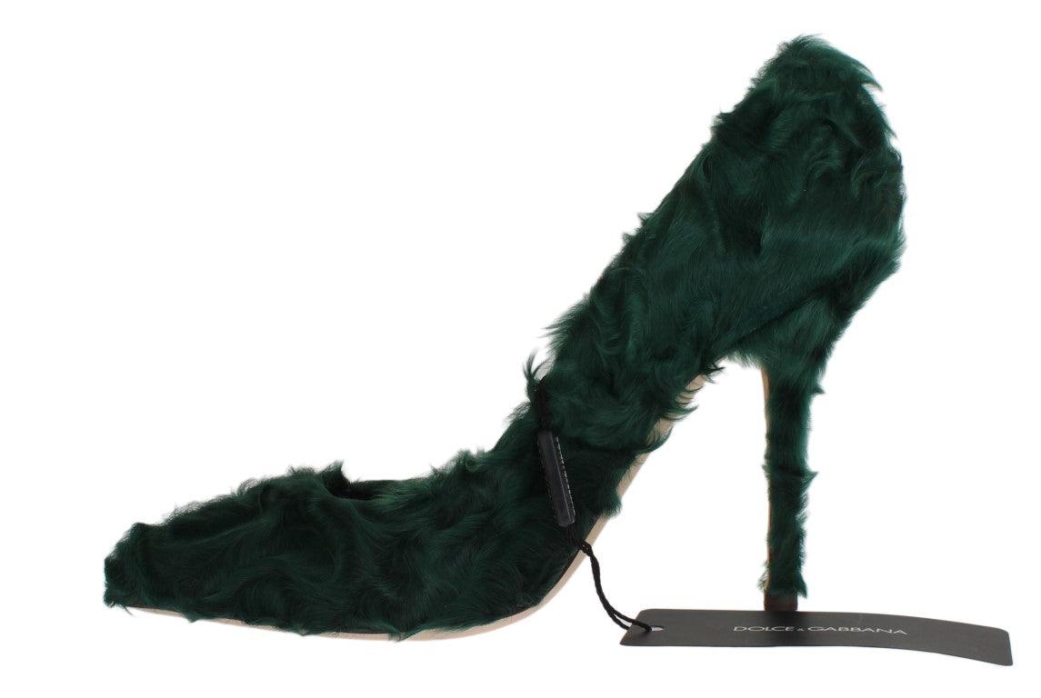 Dolce & Gabbana Green Xiangao Lamb Fur Leather Pumps - Ellie Belle