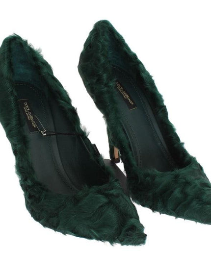 Dolce & Gabbana Green Xiangao Lamb Fur Leather Pumps - Ellie Belle