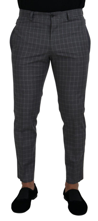 Dolce & Gabbana Grey Cotton Checkered Chino Pants - Ellie Belle