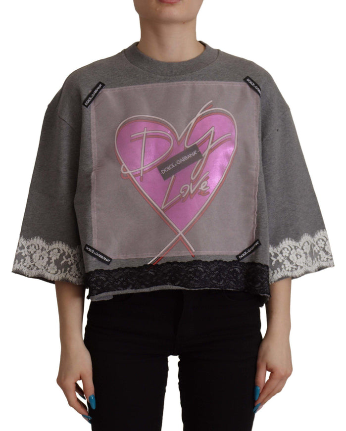 Dolce & Gabbana Grey Heart Pink Limited Edition Top T-shirt - Ellie Belle