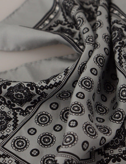 Dolce & Gabbana Grey Patterned Square Mens Handkerchief Silk Scarf - Ellie Belle