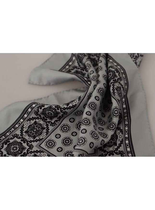 Dolce & Gabbana Grey Patterned Square Mens Handkerchief Silk Scarf - Ellie Belle