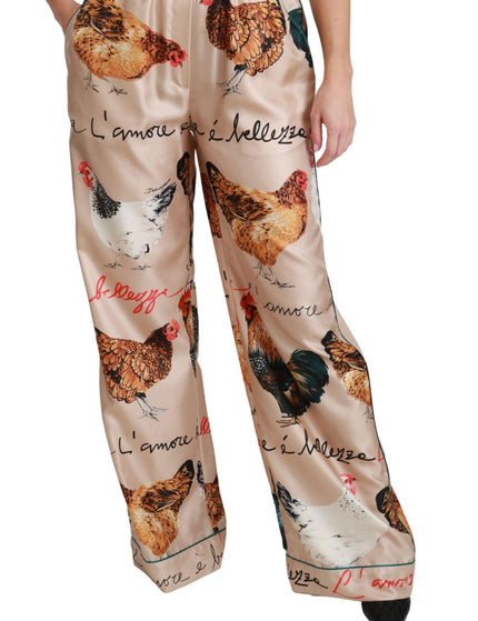 Dolce & Gabbana Hen Chicken Silk Pajama Trouser Pants - Ellie Belle
