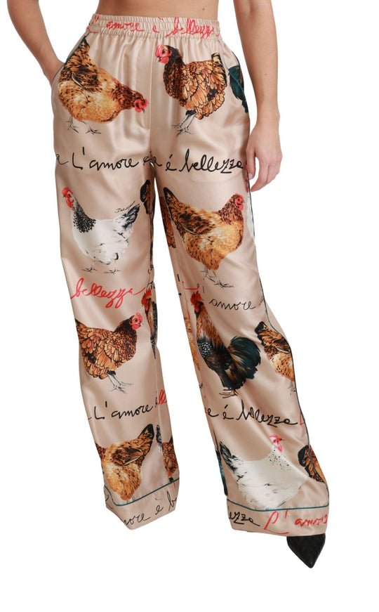 Dolce & Gabbana Hen Chicken Silk Pajama Trouser Pants